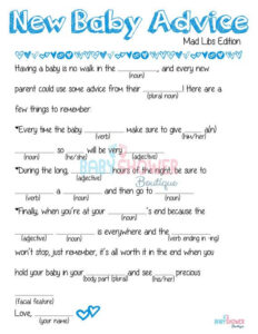 Mad Libs Baby Advice Card Baby Shower Game BLUE Fun Detailed Cute