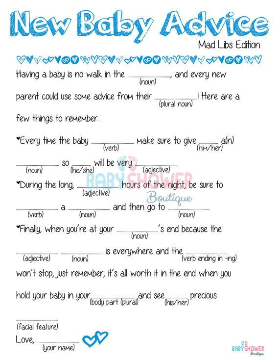 Mad Libs Baby Advice Card Baby Shower Game BLUE Fun Detailed Cute 