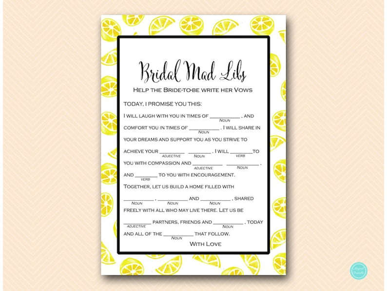 Mad Libs Help Bride Write Her Vows Bridal Shower Mad Lib Etsy