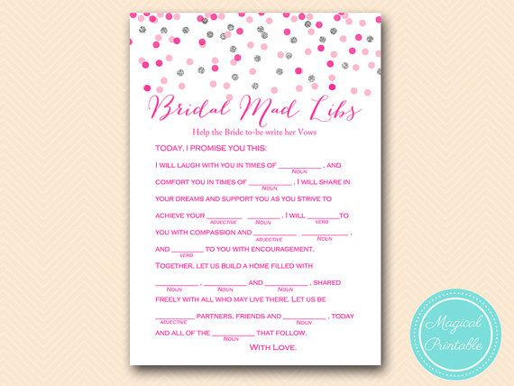 Mad Libs Help Bride Write Her Vows Bridal Shower Mad Lib Pink And 