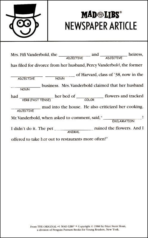 Mad Libs Kids Mad Libs Funny Mad Libs