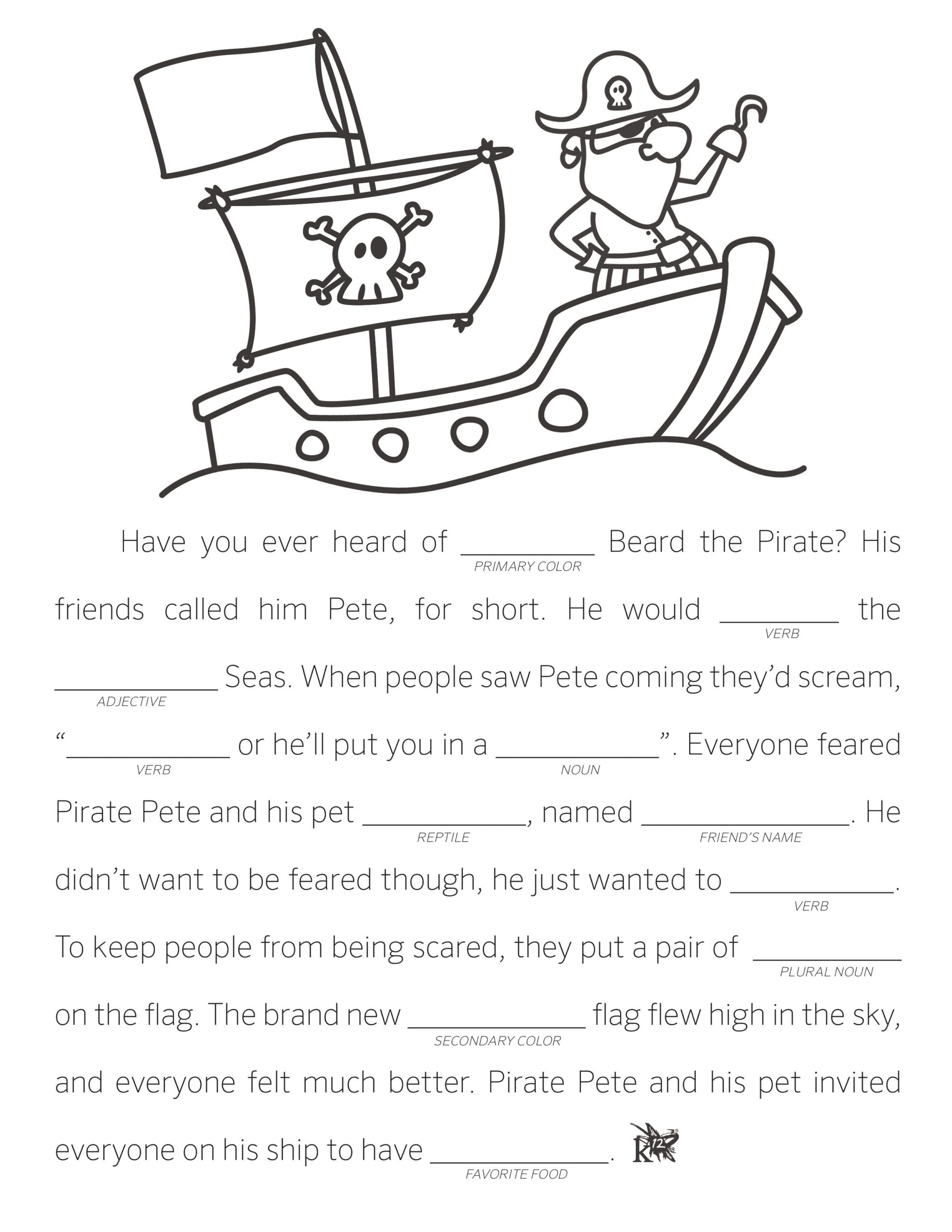 Make Your Own Fill In The Blank Stories Pirate Activities Mad Libs