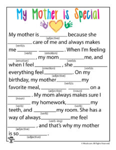 My Mother Is Special Printable Ad Lib Woo Jr Kids Activities