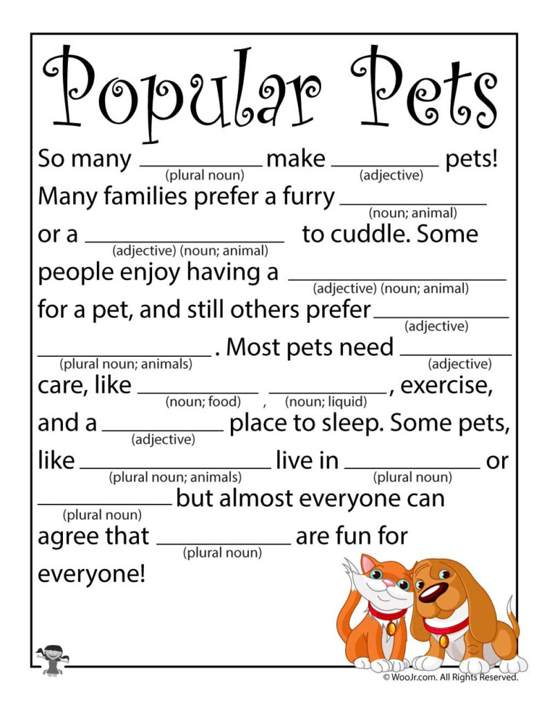 Popular Pets Mad Libs For Kids Woo Jr Kids Activities