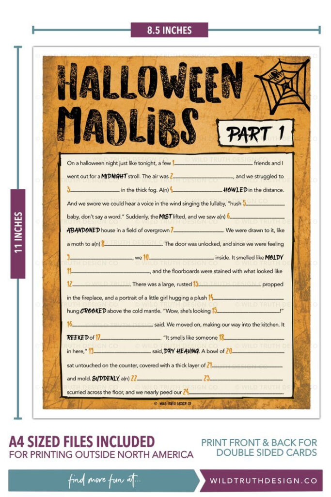 Printable Halloween Mad Libs Party Game For Adults Teens H100 