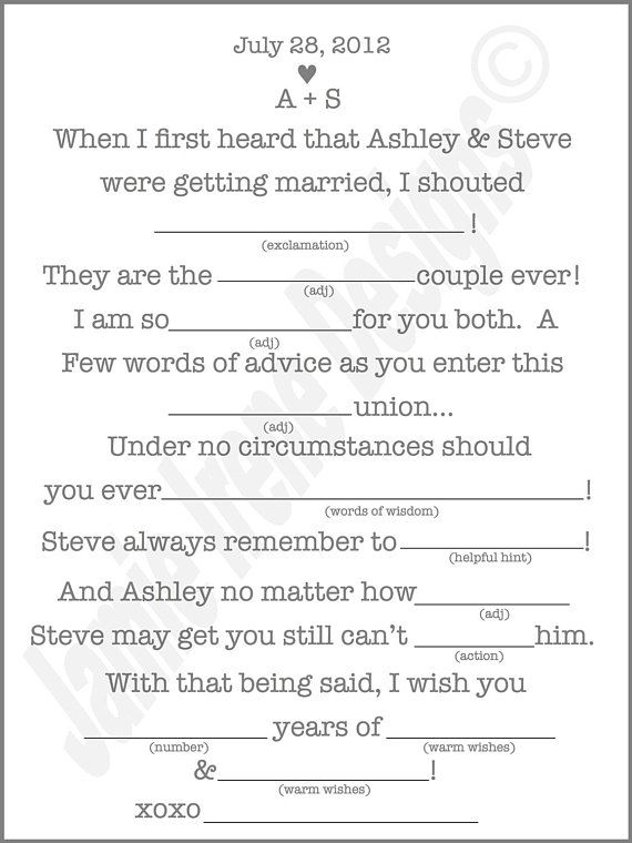 Printable Wedding Mad Lib A Fun Guest Book Alternative Fun Guest Book 