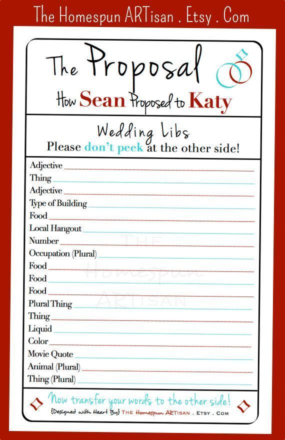 Proposal Mad LIBS Wedding Bachelorette Bridal Shower Game DIY 