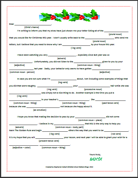 Santa s Letter Mad Lib FREEBIE Product From Middle School Matters On 