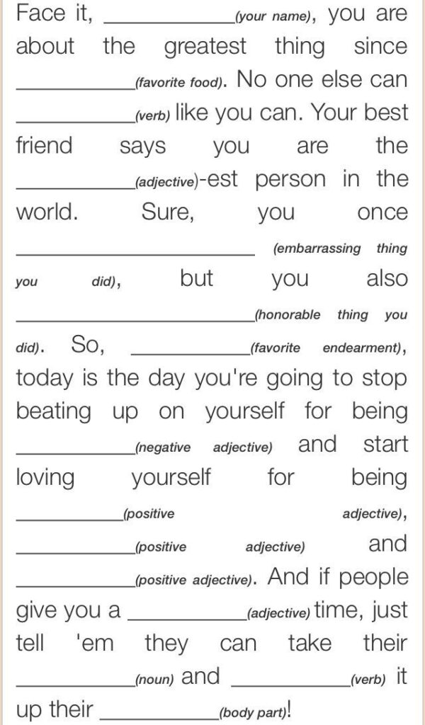 Self Esteem Mad Lib Self Esteem Activities Therapy Activities 