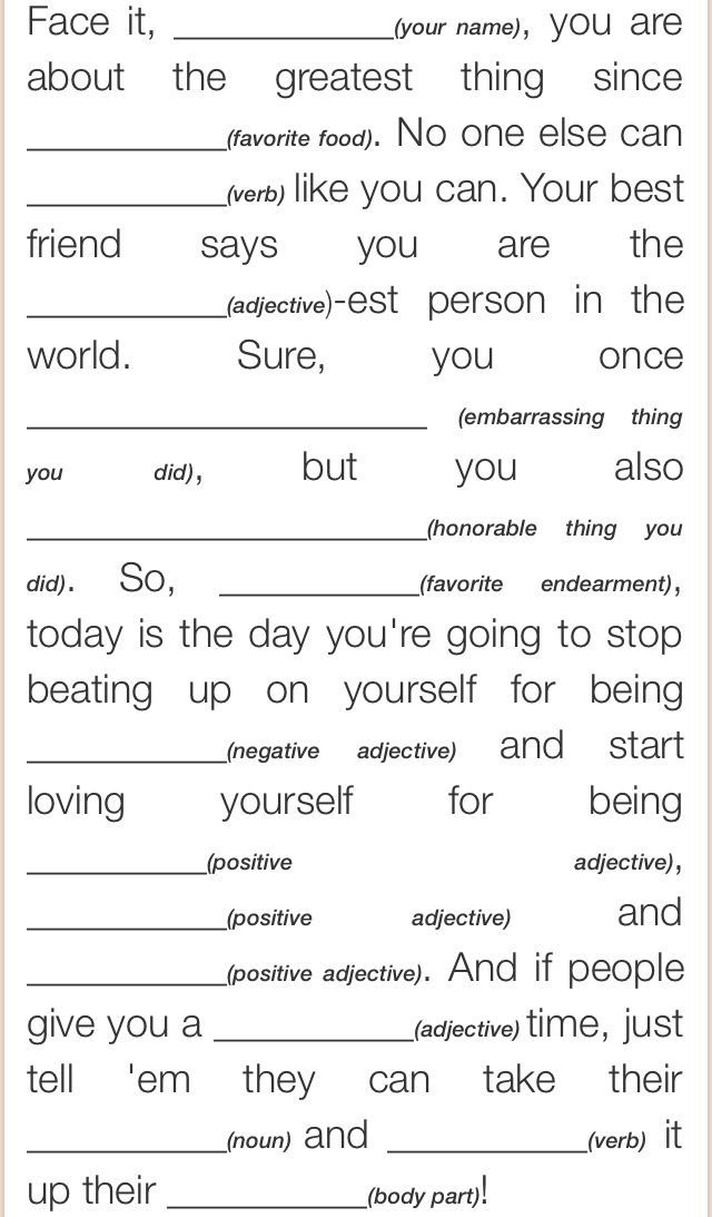 Self Esteem Mad Lib Self Esteem Activities Therapy Activities