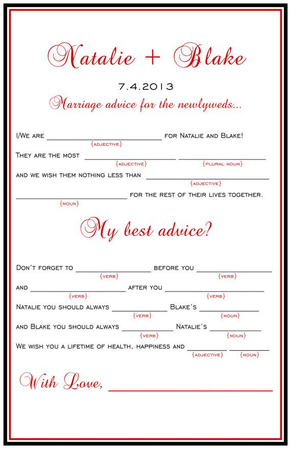 Simple Wedding Mad Libs Marriage Advice Anniversary Wedding Mad Libs 