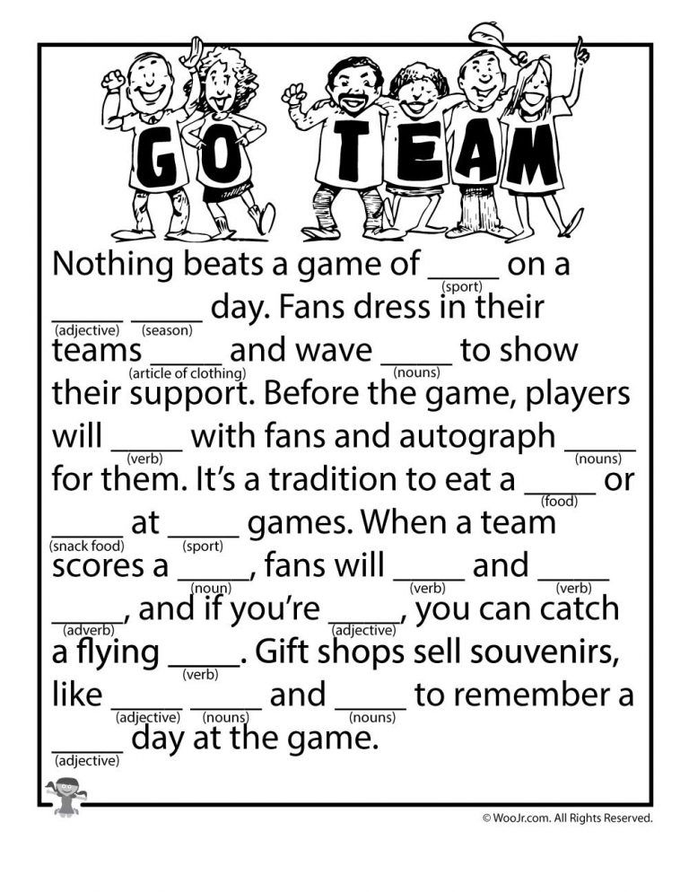 Sports Team Mad Libs Woo Jr Kids Activities Sports Activities For 