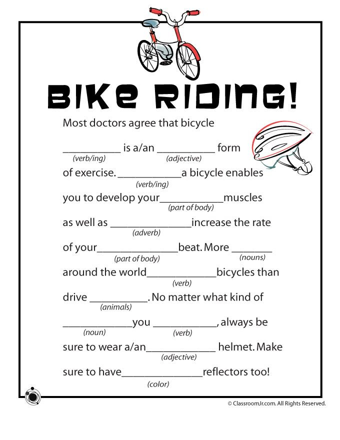 Spring Mad Libs Bicycle Riding Printable Mad Libs Mad Libs 