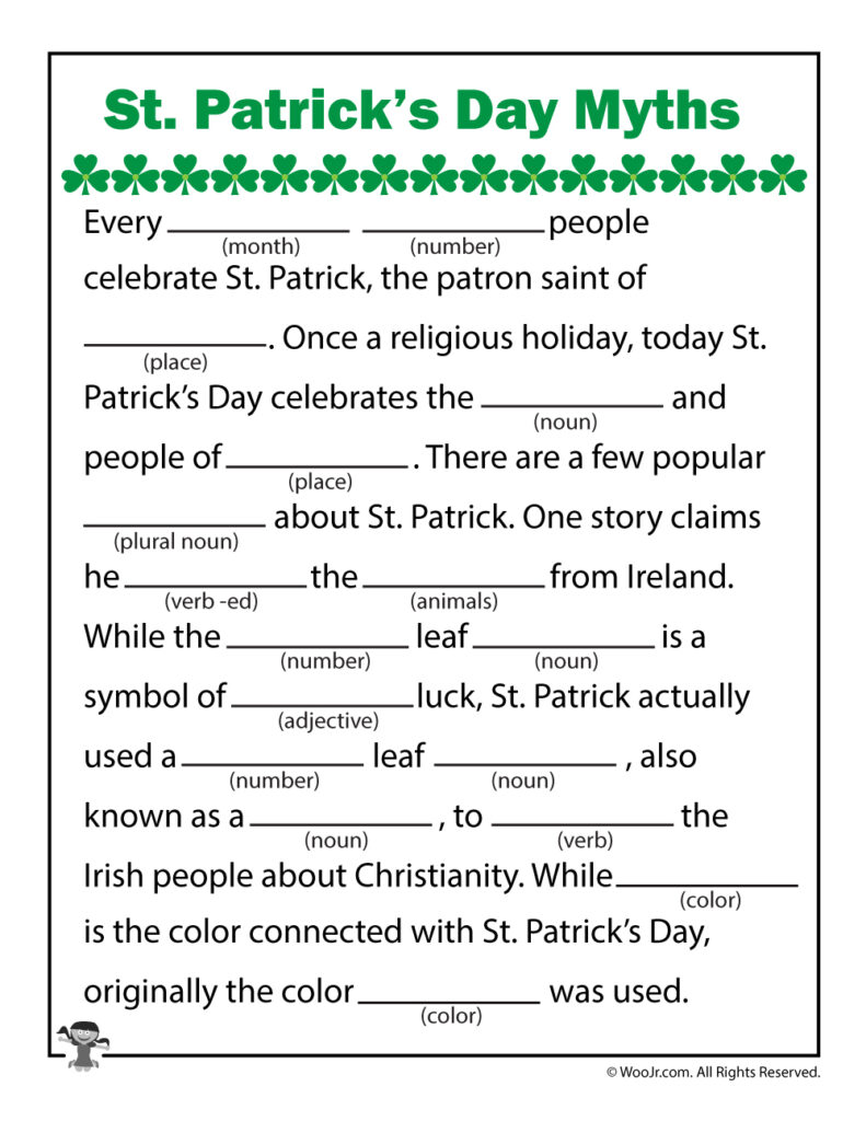 St Patrick s Day Myths Printable Mad Libs Woo Jr Kids Activities