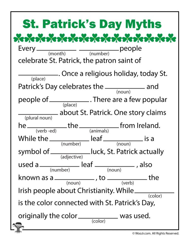 St Patrick s Day Myths Printable Mad Libs Woo Jr Kids Activities 