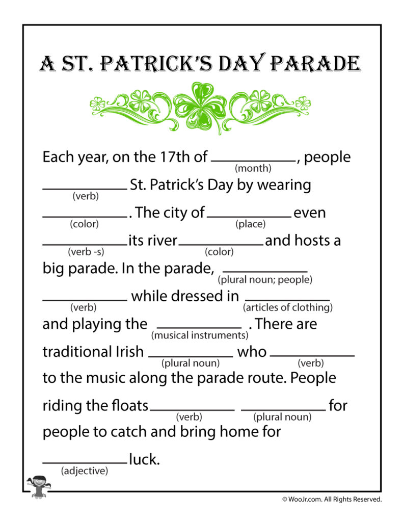 St Patrick s Day Parade Mad Libs For Children Woo Jr Kids Activities