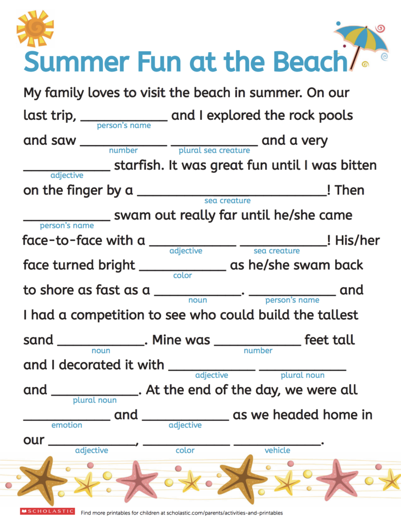 Summer Mad Libs Printables Sports Team Mad Libs Woo Jr Kids 