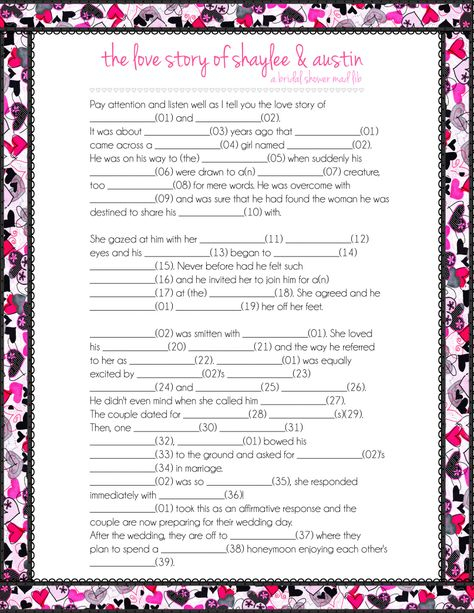 The Love Story Mad Libs Wedding Mad Libs Bridal Shower Games Bridal 