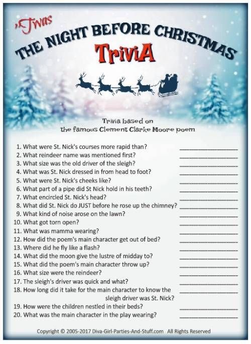 The Night Before Christmas Trivia Game Christmas Trivia Christmas 