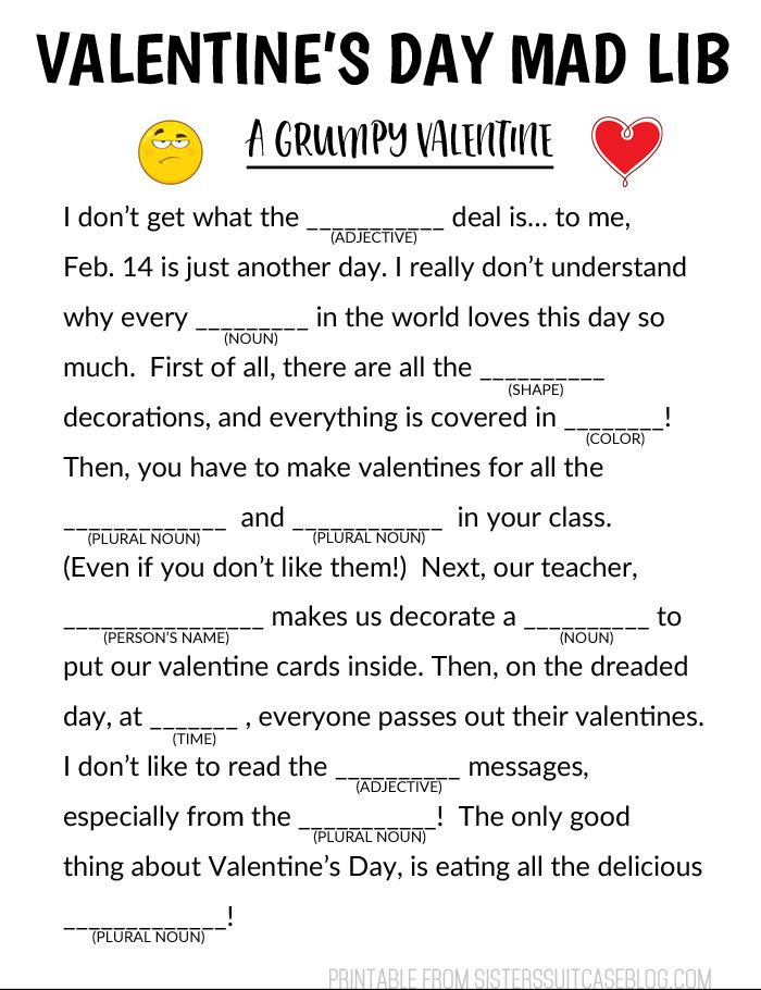 Valentine s Day Mad Libs My Sister s Suitcase Packed With 