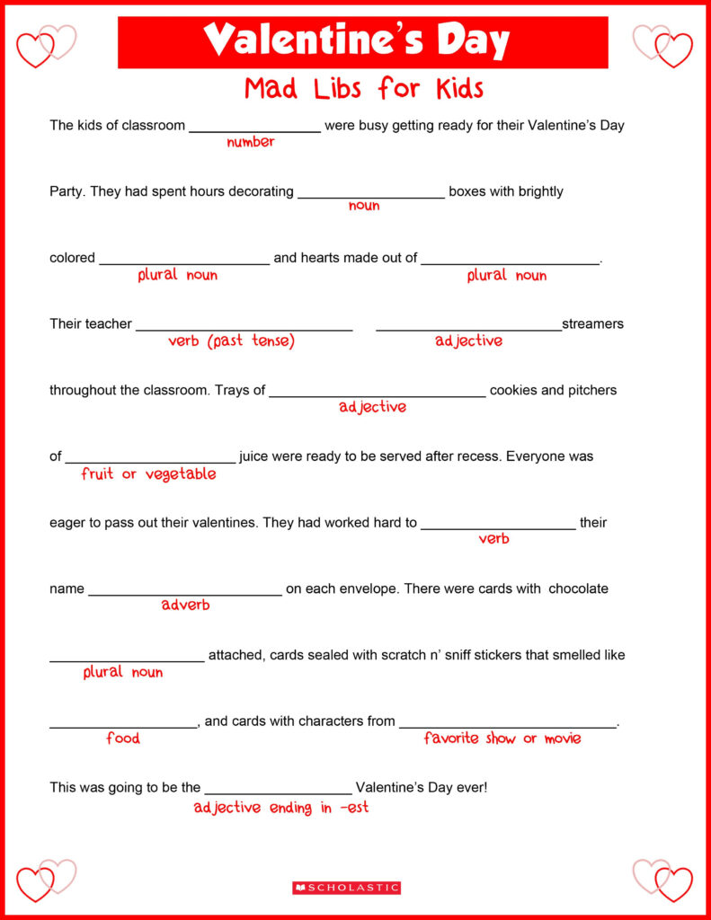 Valentine s Day Mad Libs Valentines Day Words Valentines School 