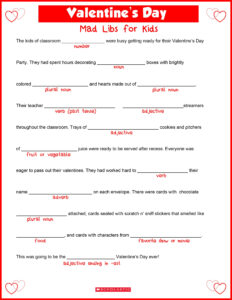 Valentine s Day Mad Libs Valentines Day Words Valentines School