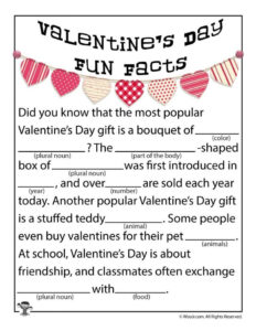 Valentines Day Fun Facts Printable Mad Lib Valentines Day Trivia