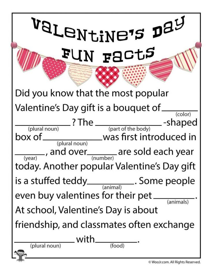 Valentines Day Fun Facts Printable Mad Lib Valentines Day Trivia 