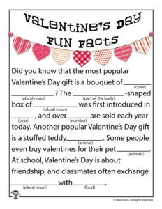 Valentines Day Fun Facts Printable Mad Lib Valentines Day Trivia