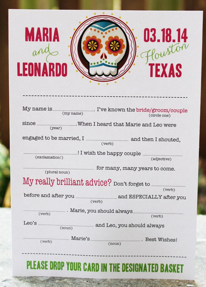 Wedding Mad Libs Sugar Skull Day Of The Dead Via Etsy Wedding Mad