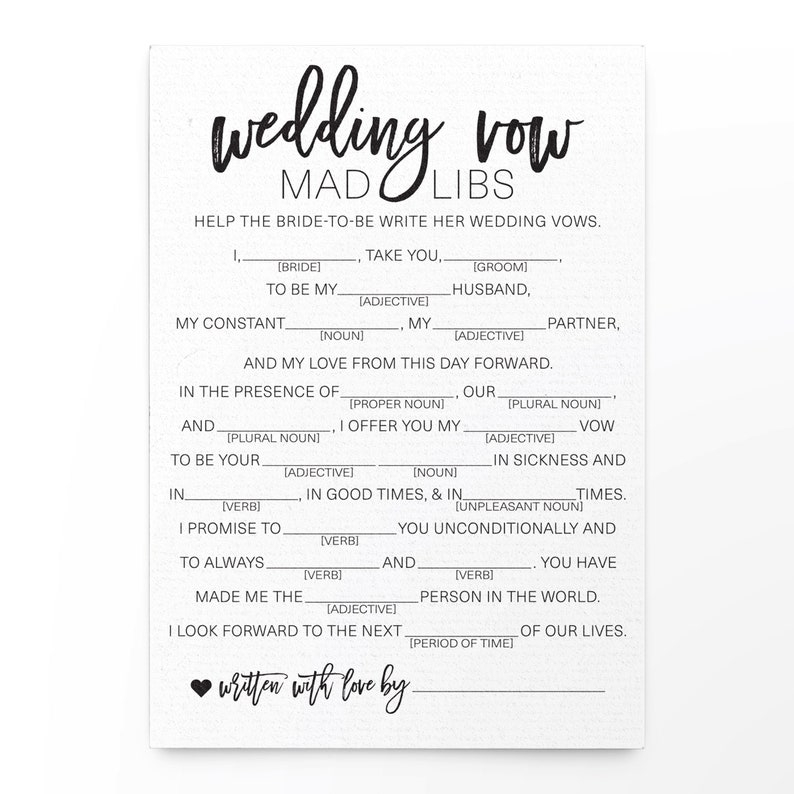 Wedding Mad Libs Wedding Vow Mad Libs Wedding Libs Mad Etsy