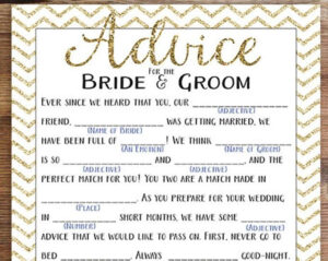 Wedding Night Mad Lib Bachelorette Party Printable Game Advice For