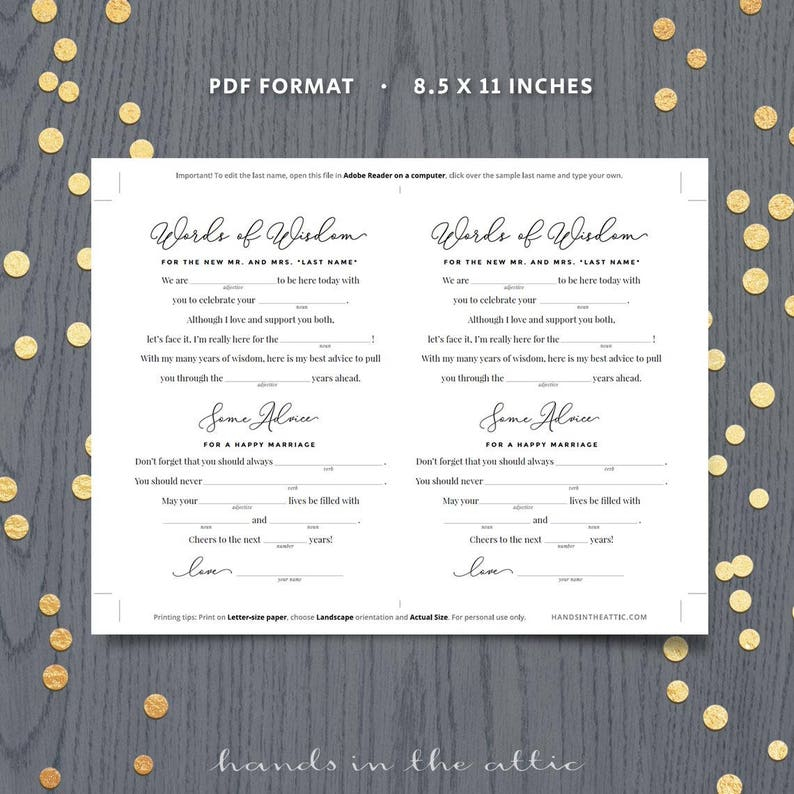 Wedding Reception Mad Libs Response Reply Cards Printable Etsy