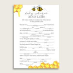 Yellow White Mad Libs Baby Shower Gender Neutral Game Printable Bee