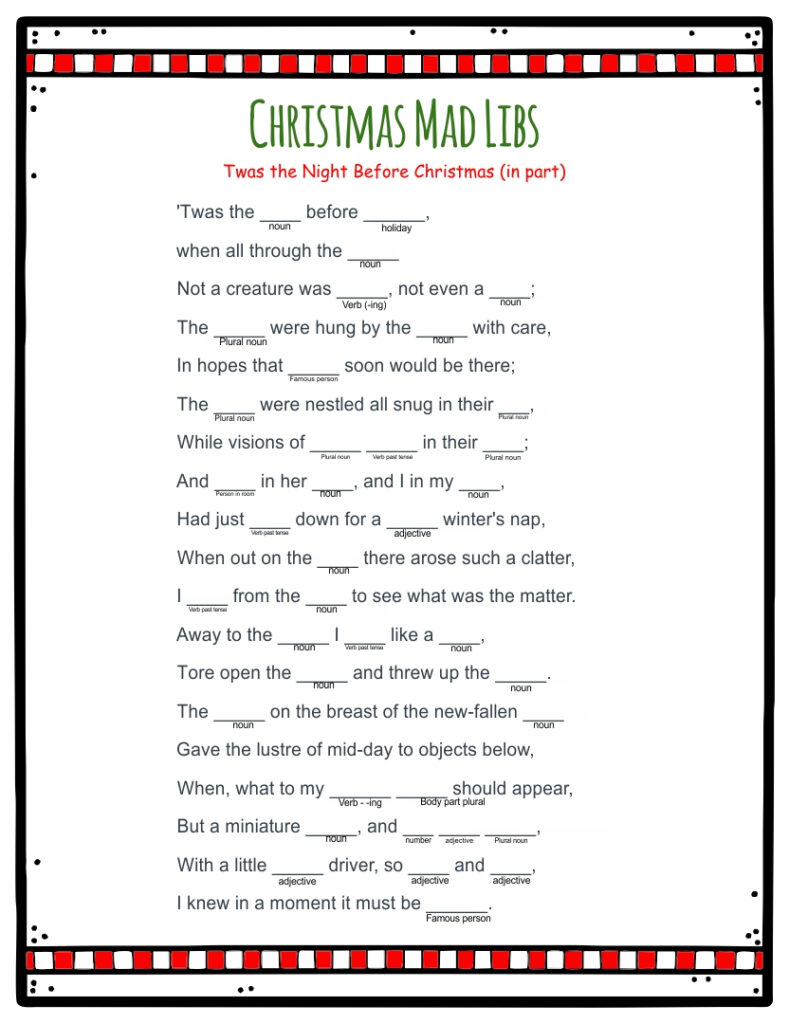 10 Best Blank Printable Christmas Mad Libs Printablee