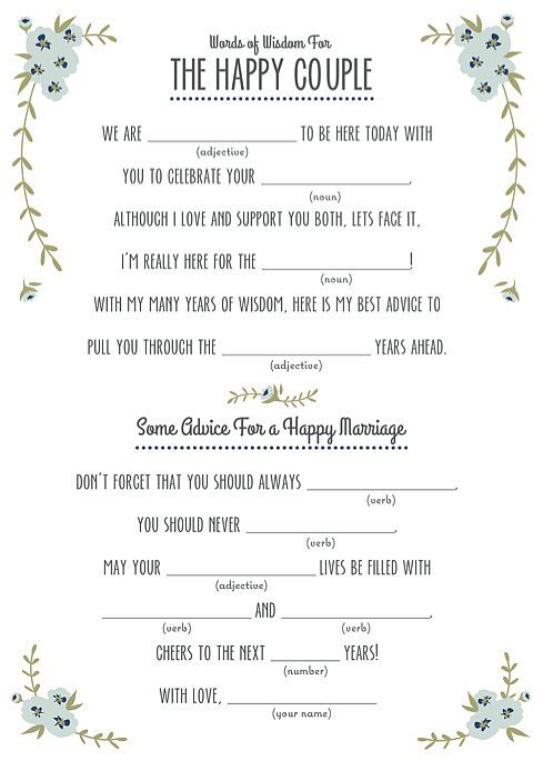 14 Free Fun And Printable Wedding Mad Libs Wedding Mad Libs 