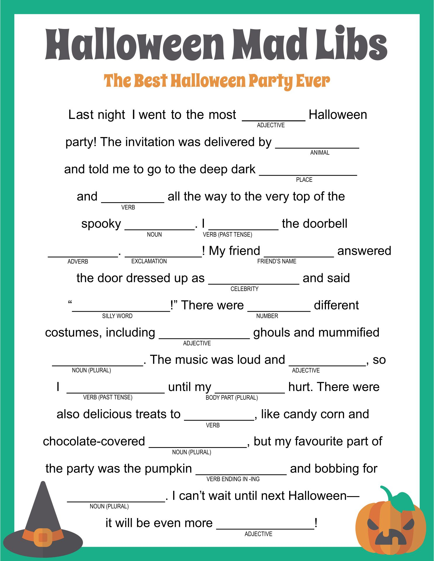 15 Best Adult Halloween Mad Libs Printable Printablee