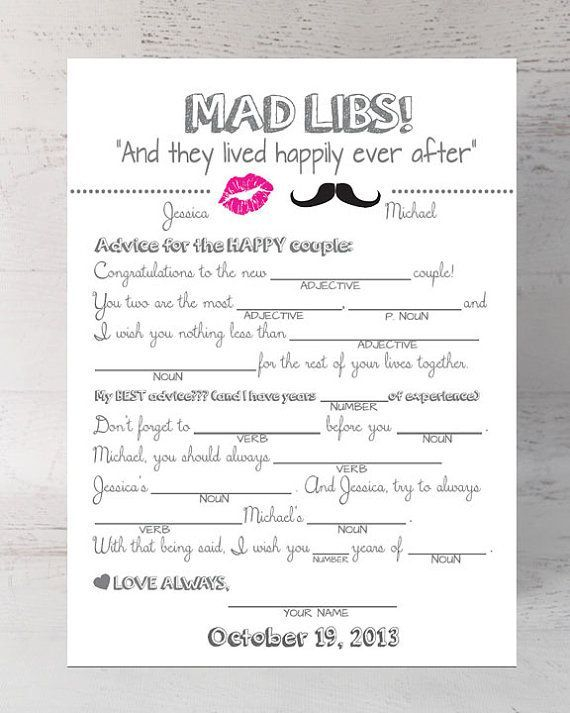 15 Mad Libs For Your Wedding Wedding Mad Libs Wedding Table Games 