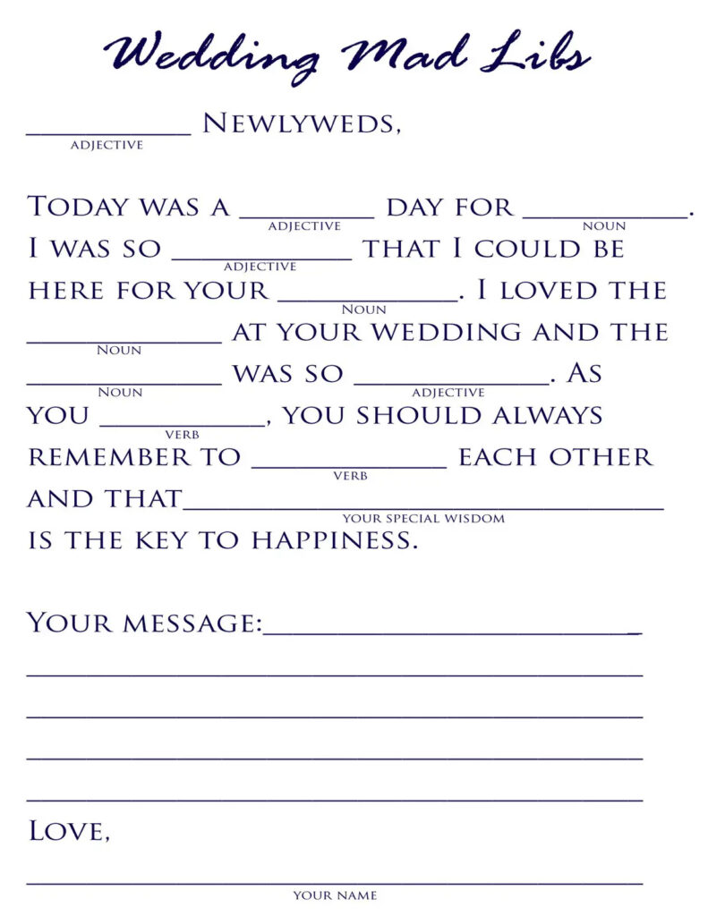 18 Fun Wedding Mad Libs Kitty Baby Love