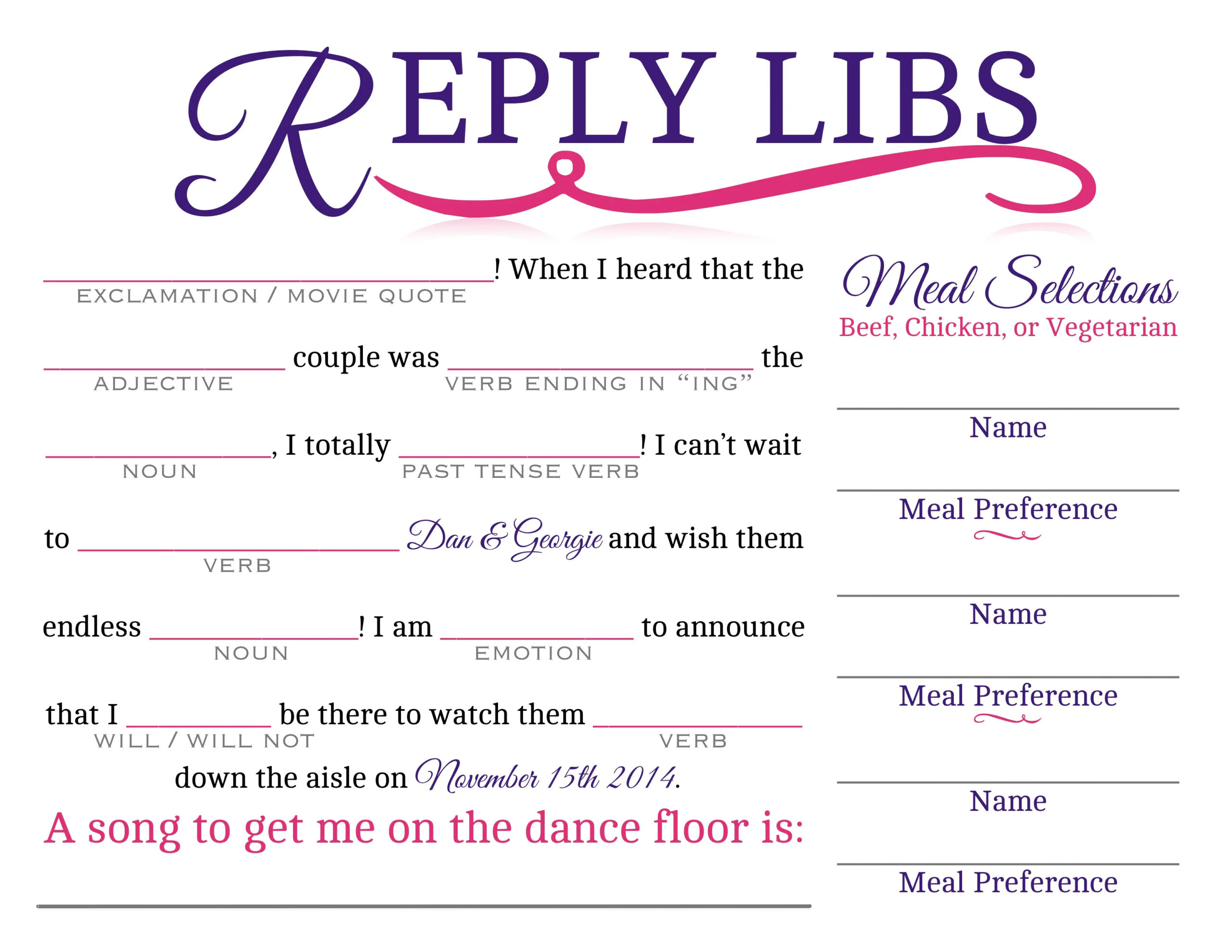 18 Fun Wedding Mad Libs Kitty Baby Love