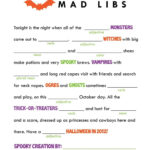 5th Grade Halloween Worksheets Kids Mad Libs Printable Free Google