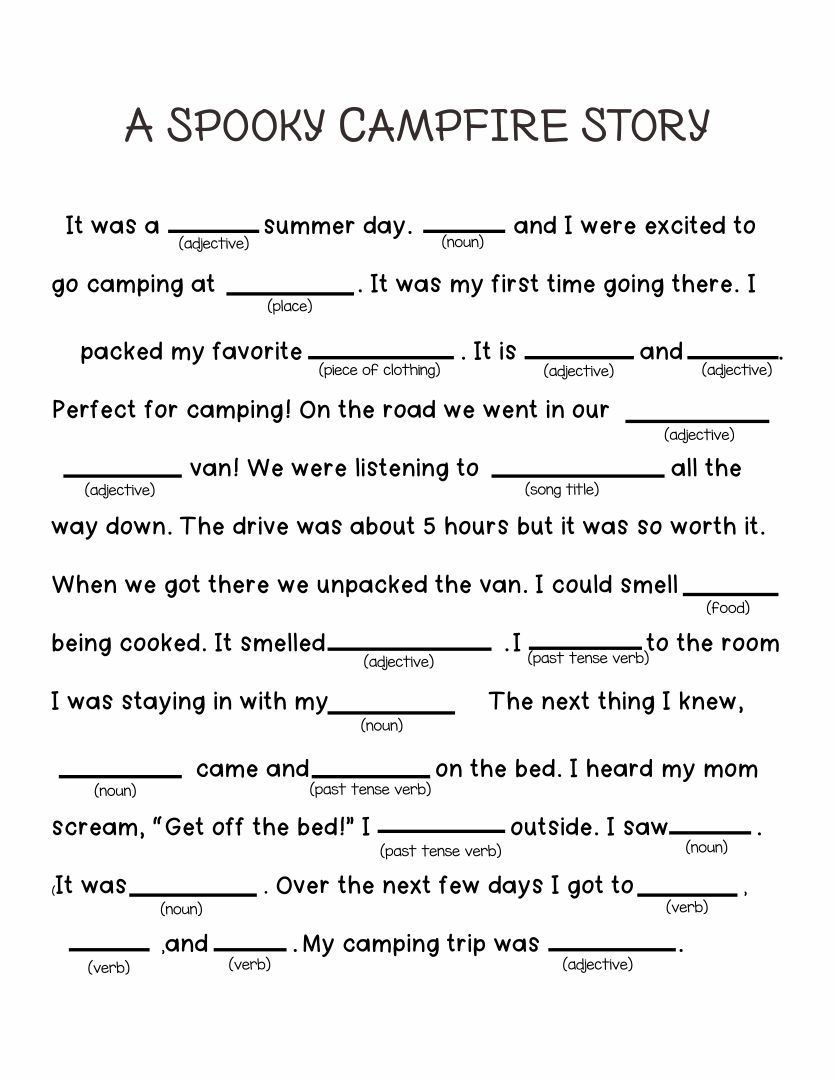 A Spooky Story Campfire Mad Libs Printable Printable Mad Libs