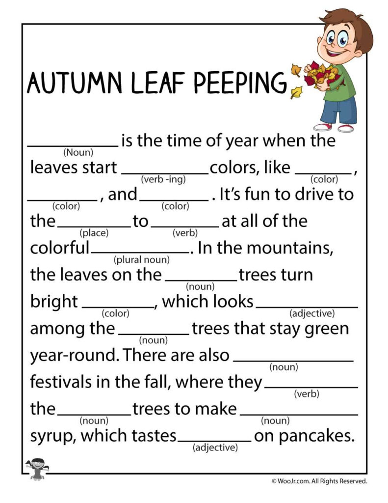 Autumn Leaf Peeping Mad Lib Woo Jr Kids Activities Fall Writing 