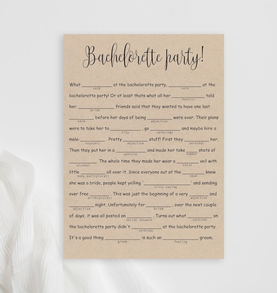 Bachelorette Party Mad Libs Printable Madlibs Games Funny Etsy