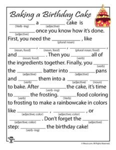 Birthday Cake Mad Libs Printable Woo Jr Kids Activities Printable