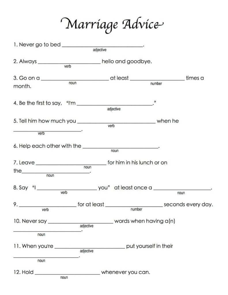 Bridal Mad Libs Free Printable