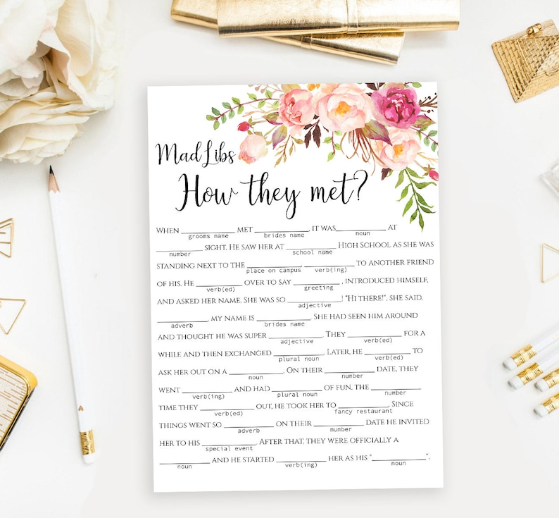 Bridal Mad Libs How They Met Story Printable Etsy