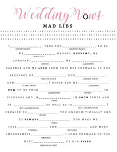 Bridal Shower Game Wedding Vow Mad Libs Fun Bridal Shower Games