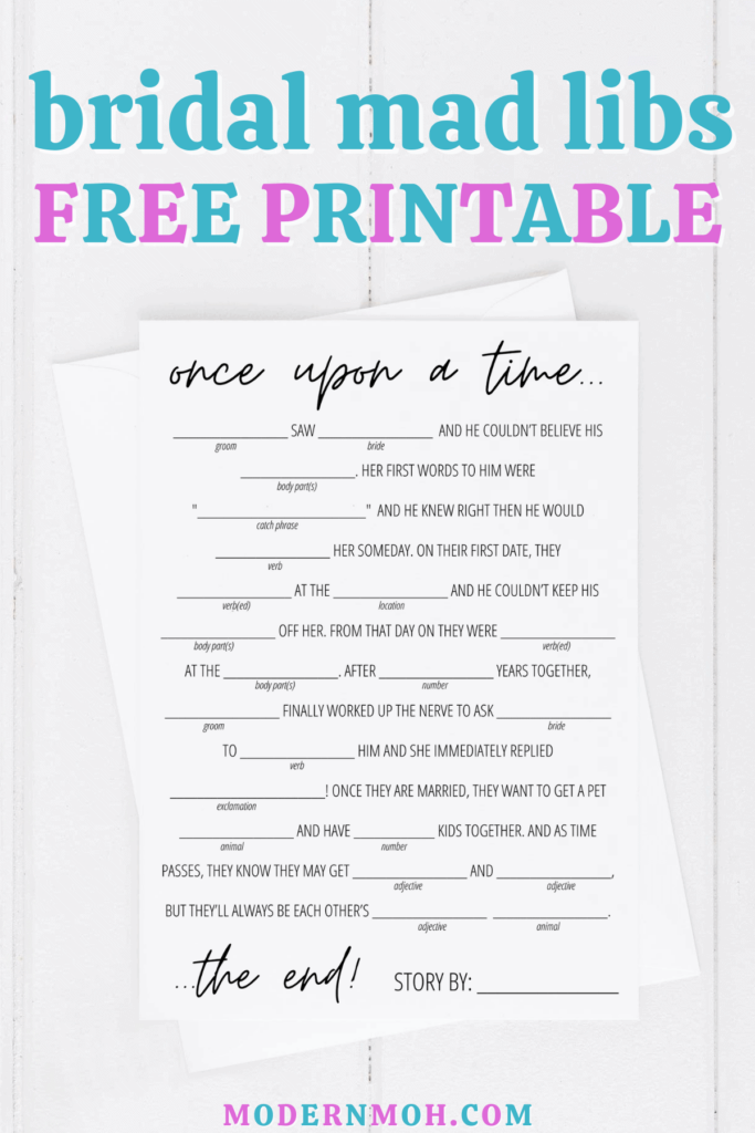 Bridal Shower Mad Libs Free Printable