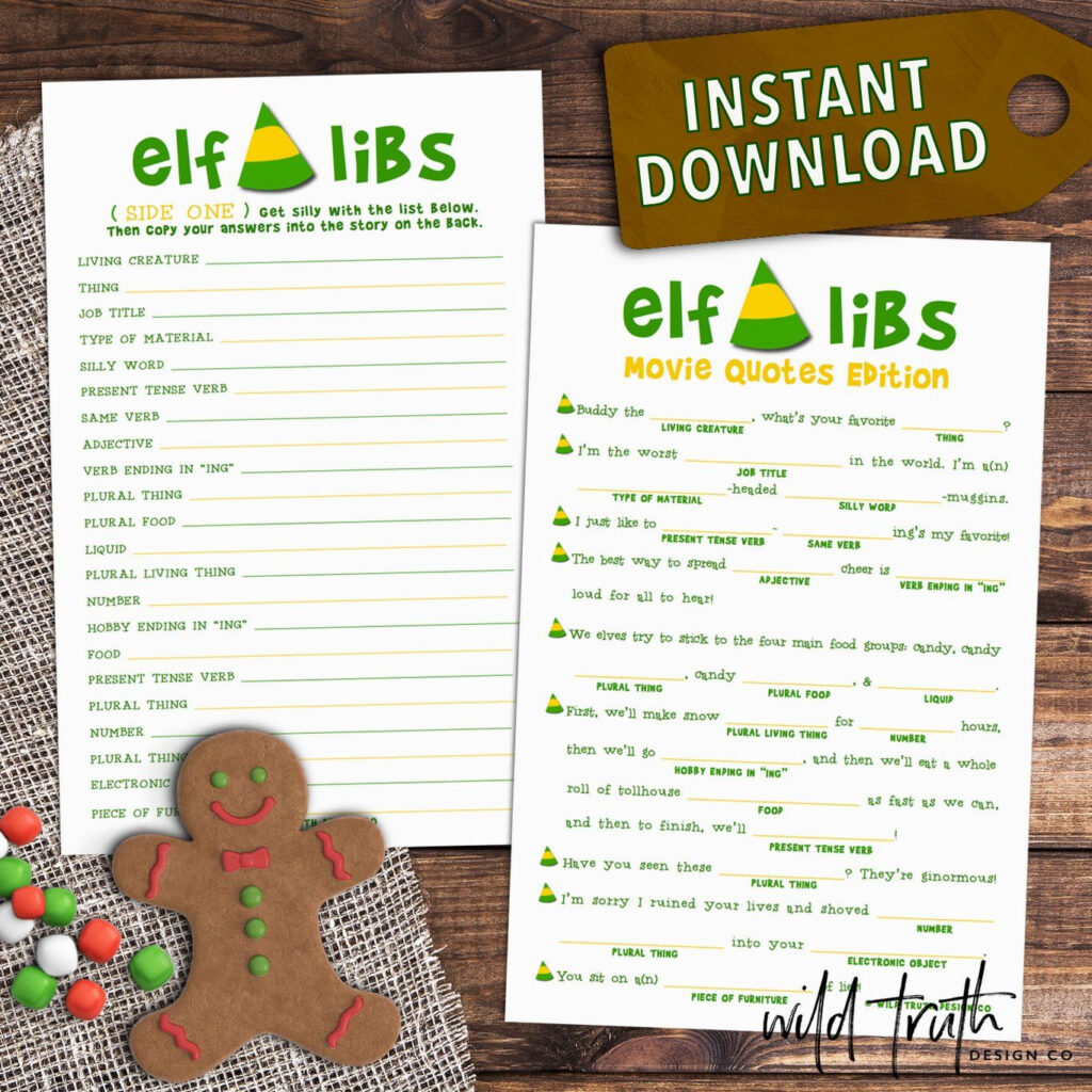 Buddy The Elf Mad Libs Christmas Movie Party Game Printable C100 